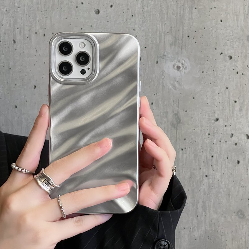 【Silk Wrinkle】4 Colors High-end Luxury Wave Silver Wine Red for IPhone 6S 7 8 Plus XR XS Max 11 12 13 14 Pro Max Bling Sparkly Water Ripple Case Women's Fashion Gift