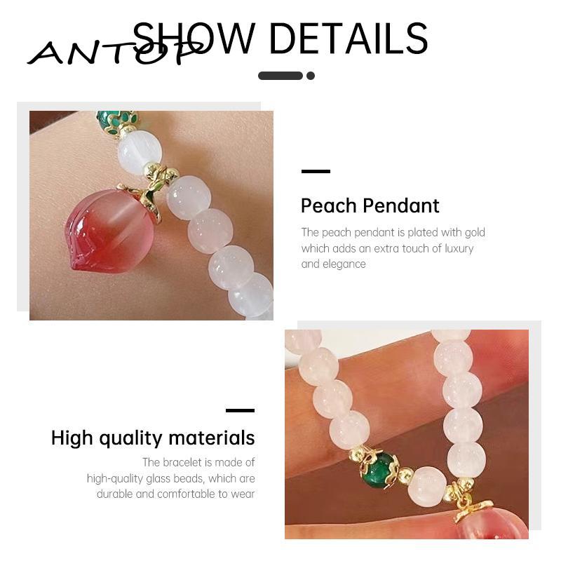 [antop] Gaya Vintage Giok Putih Hijau Manik Peach Gelang Perempuan Manis Pacar Bracelet