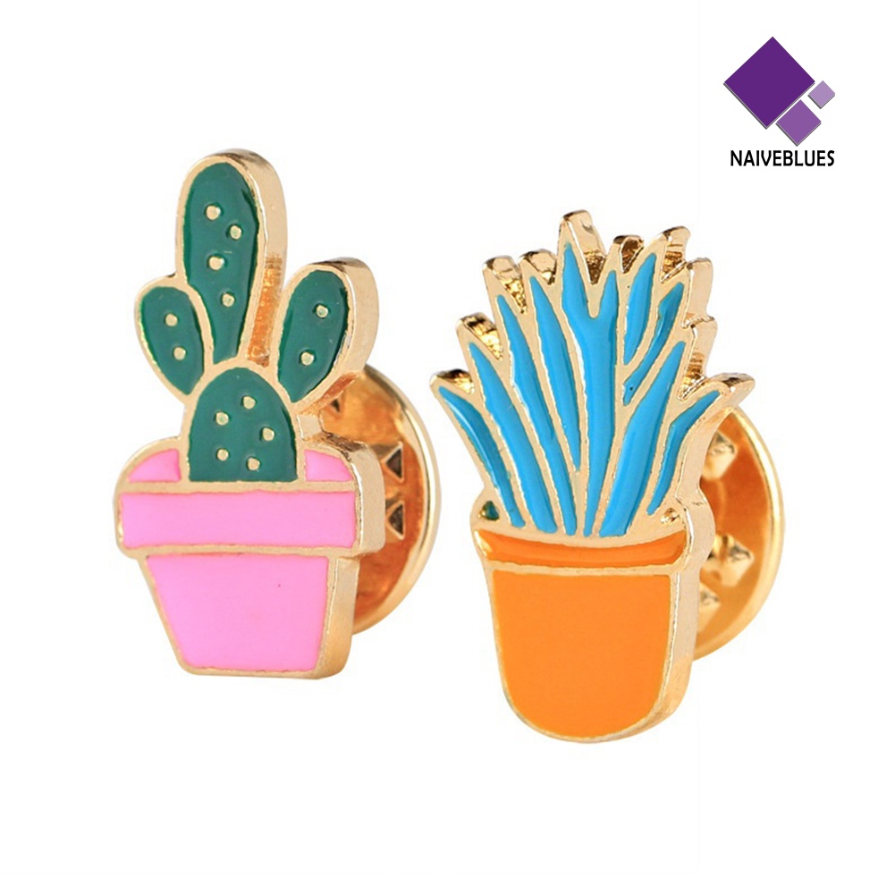 &lt; Naiveblues &gt; Fashion Kaktus Pot Tanaman Enamel Wanita Kemeja Bros Kerah Pin