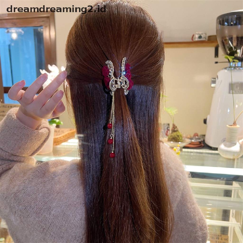 (dream) 1pc Pearl Rose Jepit Rambut Pearl Tassel Hair Clip Woman Hair Claw Perhiasan Aksesoris Rambut Hiasan Kepala Peri//