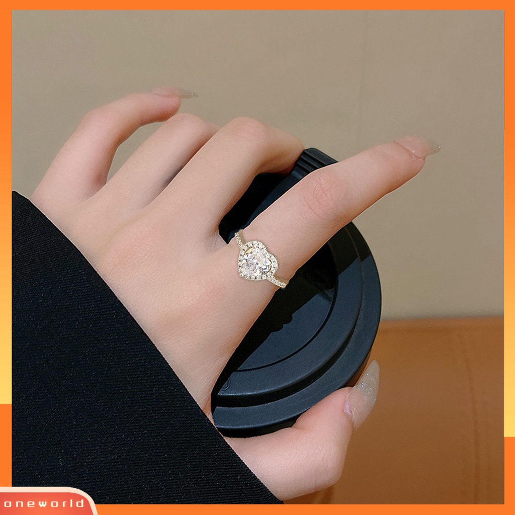 [EONE] Cincin Kawin Kepribadian Berlebihan Hadiah Valentine Glitter Cinta Hati Bertatahkan Berlian Imitasi Cincin Perhiasan Aksesori