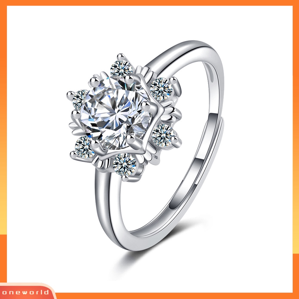 [EONE] Cubic Zirconia Cincin Berlian Imitasi Mengkilap Inlay Snowflake Open Ring Elegan Dekorasi Tembaga Perhiasan Wanita Jari Cincin Perjamuan Aksesoris Perhiasan Hadiah