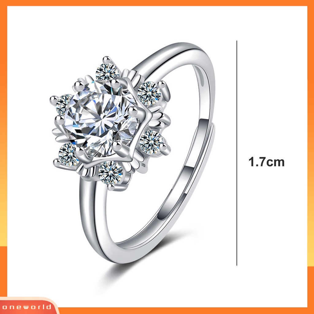 [EONE] Cubic Zirconia Cincin Berlian Imitasi Mengkilap Inlay Snowflake Open Ring Elegan Dekorasi Tembaga Perhiasan Wanita Jari Cincin Perjamuan Aksesoris Perhiasan Hadiah