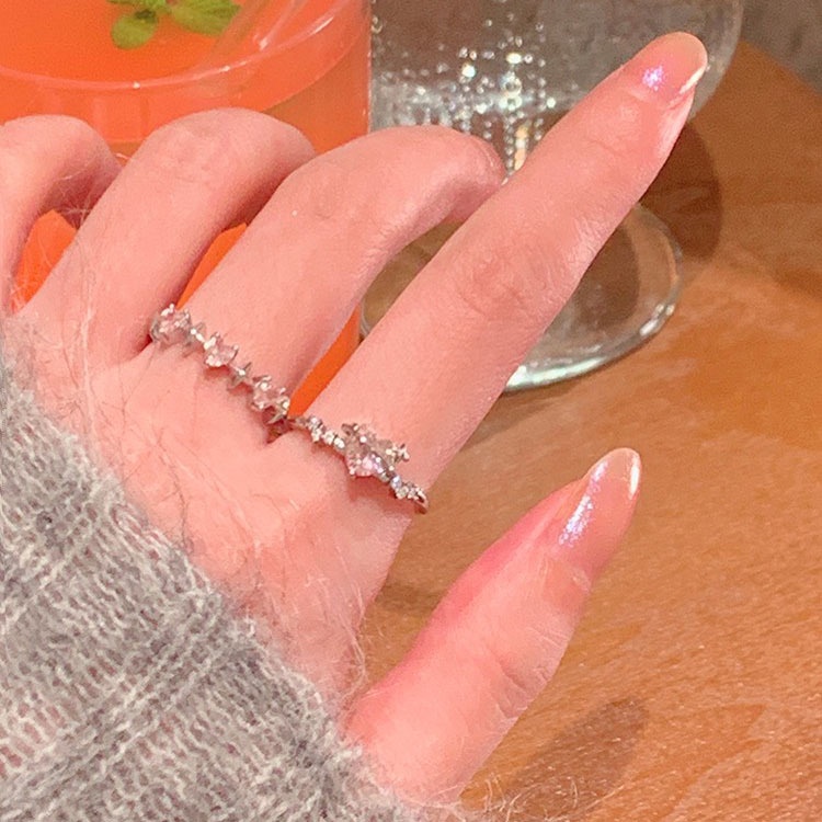 Cincin Hati Zircon Pink Cincin Silver Kristal Manis Untuk Aksesoris Perhiasan Wanita