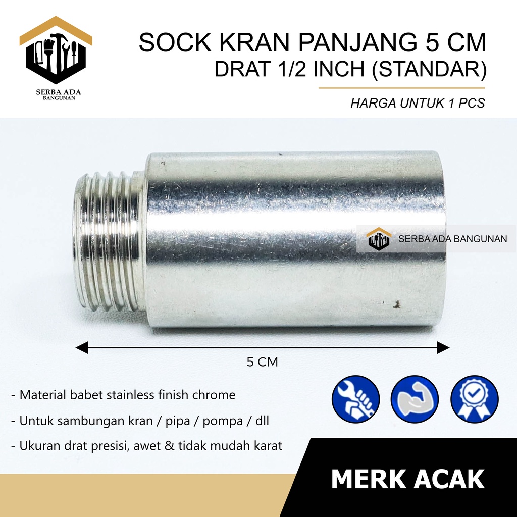 Sok Kran Drat Luar Dalam 1/2 Inch Inci Panjang Pendek Kuningan Sock Sambungan Keran Nepel Pipa 1/2&quot;