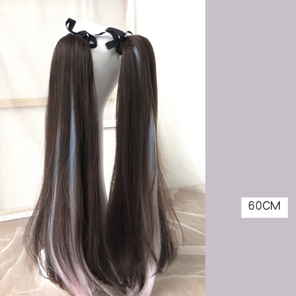 1pc Highlight Dyed Wig Ponytail Manis Keren Gadis Lurus Simulasi Wig Piece Rambut Ekstensi 60cm