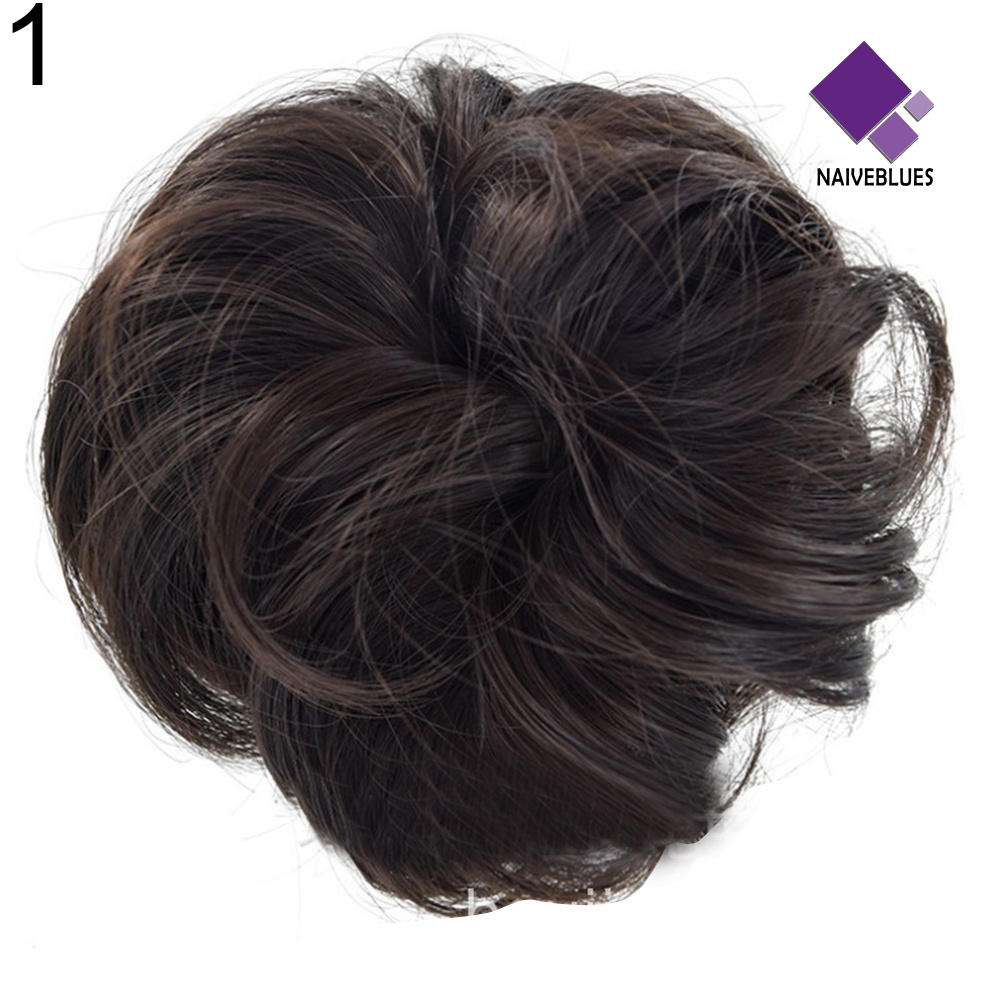 &lt; Naiveblues &gt; Wanita DIY Elastis Keriting Wig Rambut Cincin Hiasan Kepala Chignon Ponytail Sopak