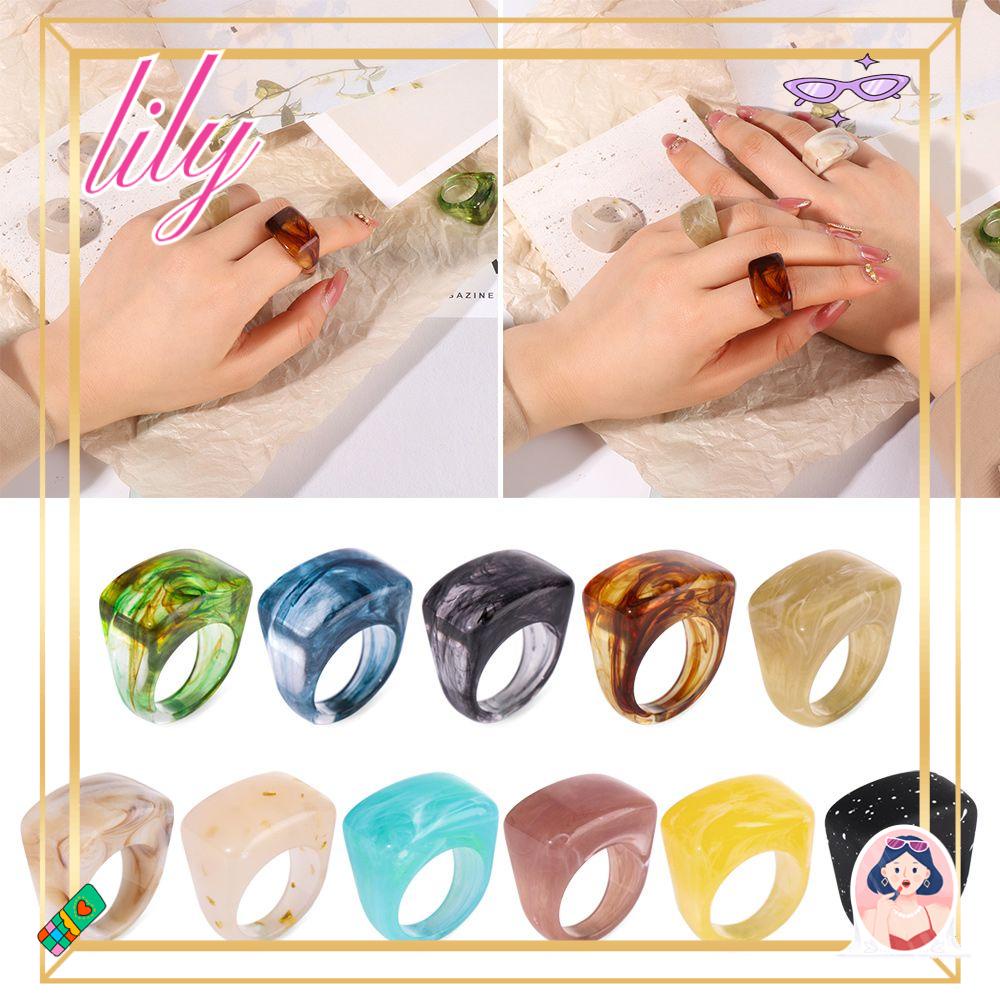 Lily Acrylic Cincin Hadiah Perhiasan Akrilik Warna-Warni Art Decor Motif Marmer