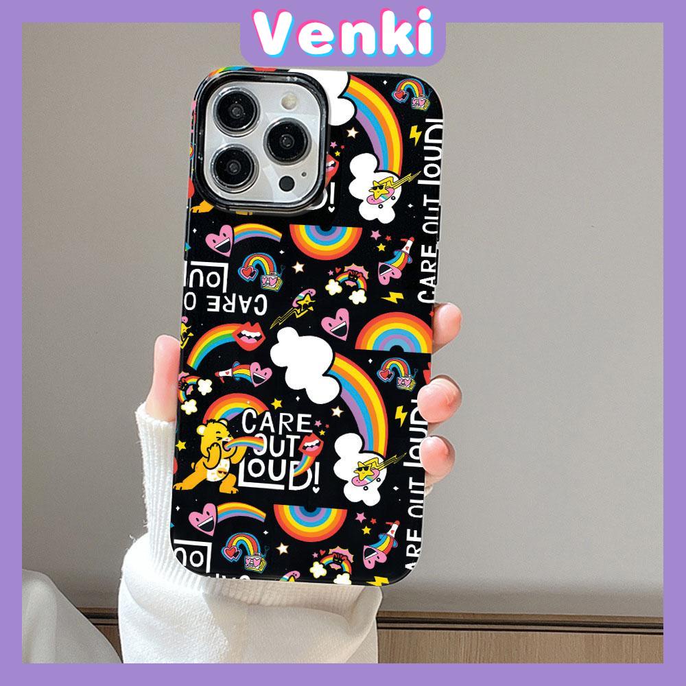 VENKI - For iPhone 14 Pro Max Glossy TPU Phone Case Soft Shell Candy Case Black Bear Rainbow Back Camera Protection Shockproof Compatible with iPhone 14 13 12 Pro Max 11 XR XS 7 8