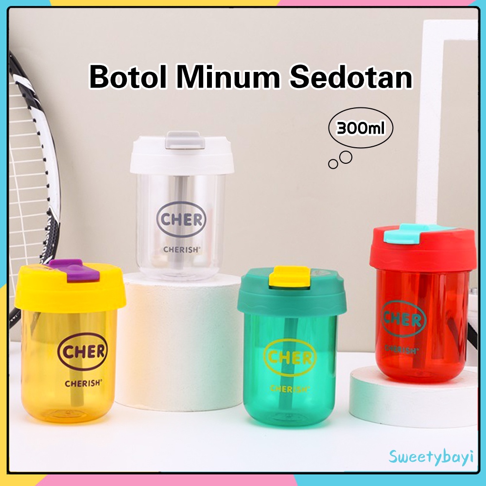 SweetyBayi Botol minum sedotan 300ml Botol minum cher portable anti bocor Botol minum air