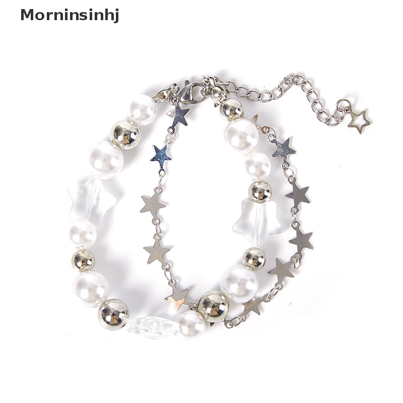 Mornin Trendi Gelang Manik-Manik Mutiara Bintang Liontin Perhiasan Untuk Wanita Pria Pasangan Vintage Pearl Bracelet Hadiah Pesta Aksesoris Fashion id