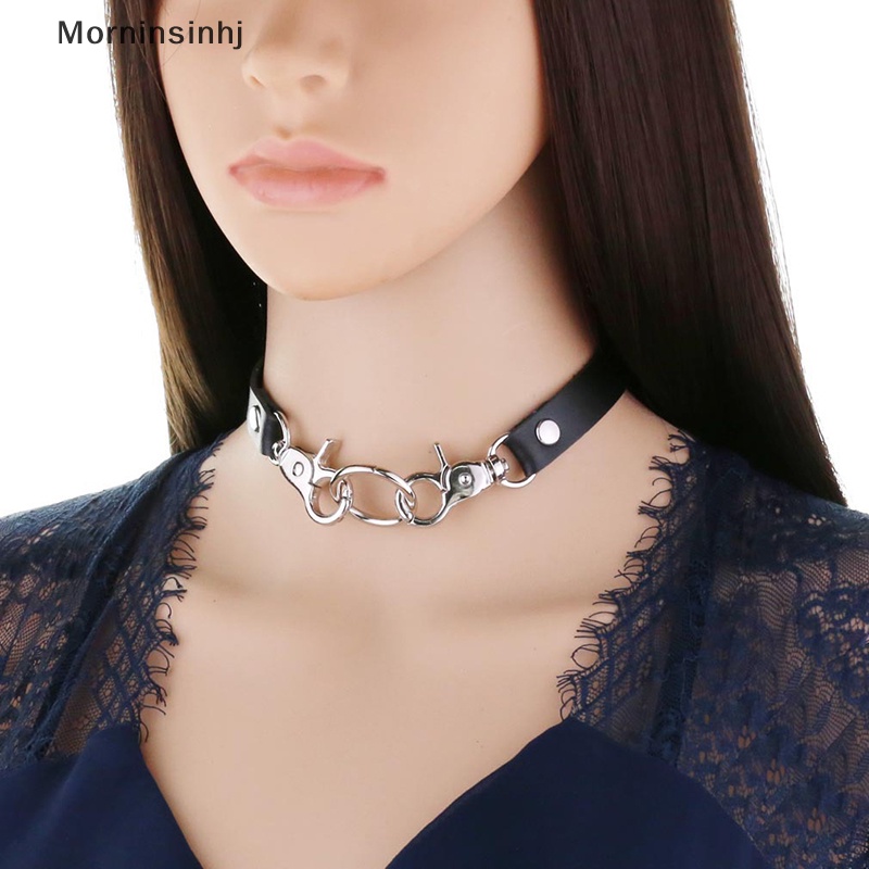 Mornin Kulit Choker Punk Kerah Wanita Pria Chocker Chunky Kalung Goth Jewelry Metal id