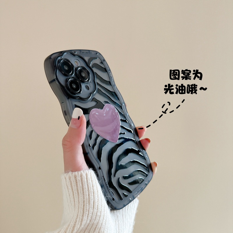 【Flower Camera】Zebra Pattern Pink Love Soft TPU Case HP iP iPhone 11 12 13 14 Pro Max 7 8 + Plus SE 2020 X XS XR Max Black Clear FTD Casing Apple