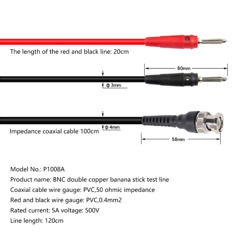 Cre Compatible-Untuk Osiloskop Sinyal-Generator BNC Ke Dual 4mm Stackable Shrouded Banana Plug Dengan Test Leads-Proba C