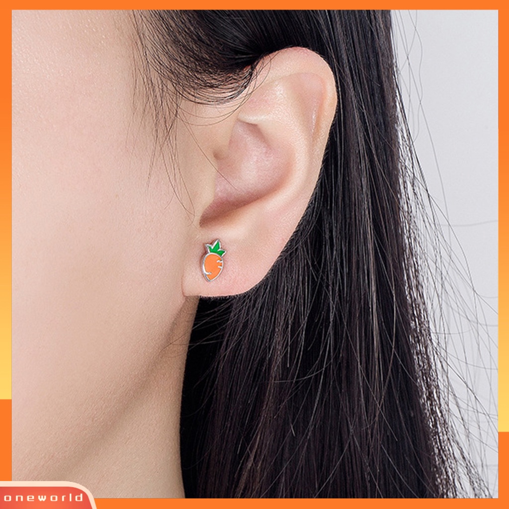 [EONE] 1pasang Ear Studs Asymmetric Funny Mini New Trend Hadiah Kepribadian Kelinci Lucu Wortel Wanita Anting Perhiasan Fashion