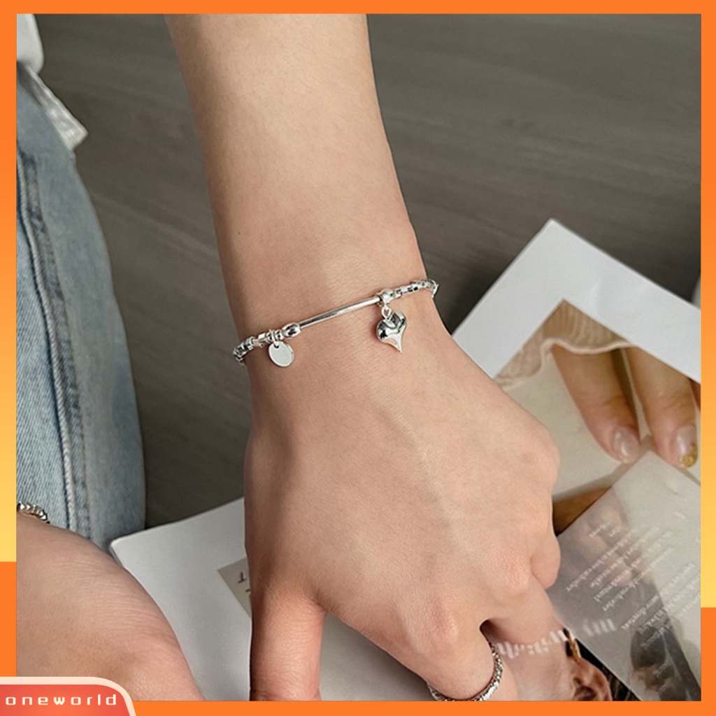 [EONE] Gelang Rantai Kepribadian Anti-Alergi Hadiah Valentine Warna Silver Cinta Hati Liontin Pasangan Gelang Perhiasan Aksesori