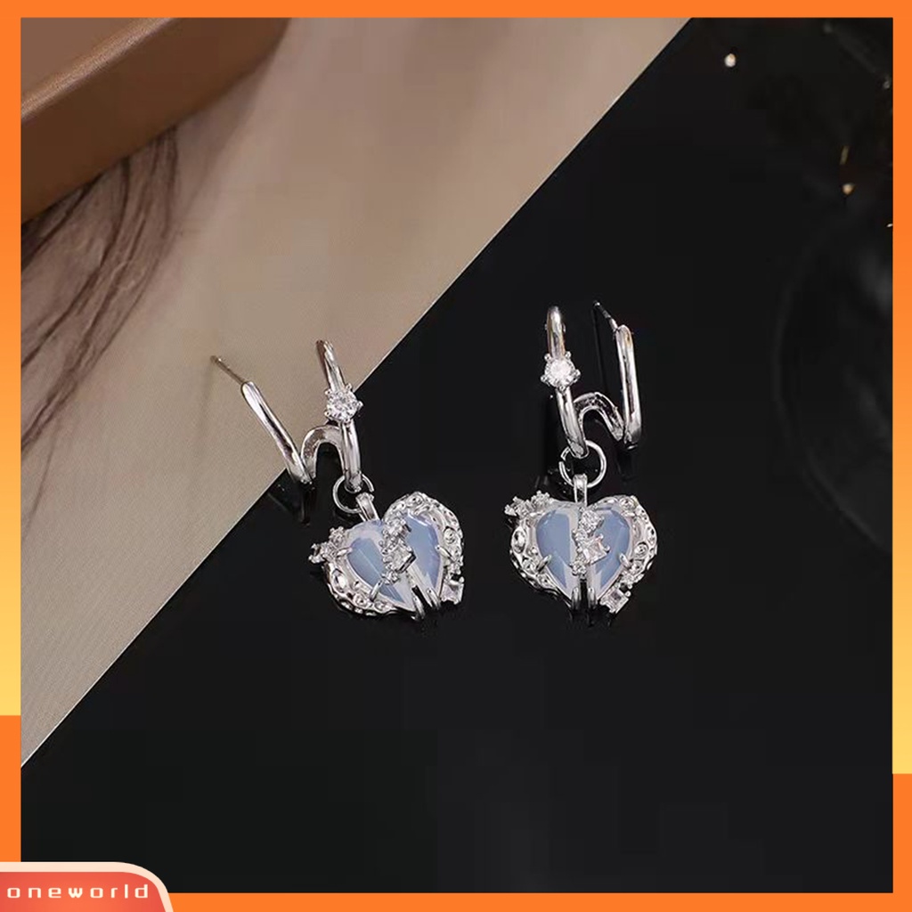 [EONE] Wanita Kalung Hati Berlian Imitasi Perhiasan Gaya Perancis Dapat Disesuaikan Kalung Anting Cincin Perhiasan Hadiah