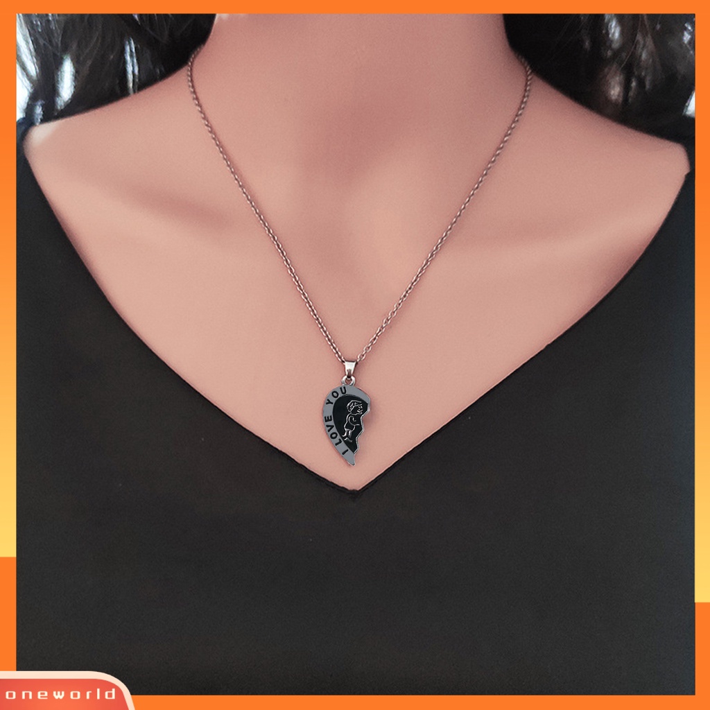 [EONE] 1pasang Liontin Kalung Gaya Vintage Berbentuk Hati Menarik Electroplating Kepribadian Hadiah Valentine Alloy Charm Matching Love Heart Necklace Aksesoris Pasangan