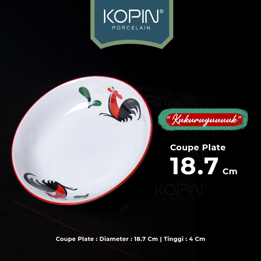 Piring Makan Keramik Porcelain Ukuran Diameter 18cm Design Kukuruyuk | KOPIN