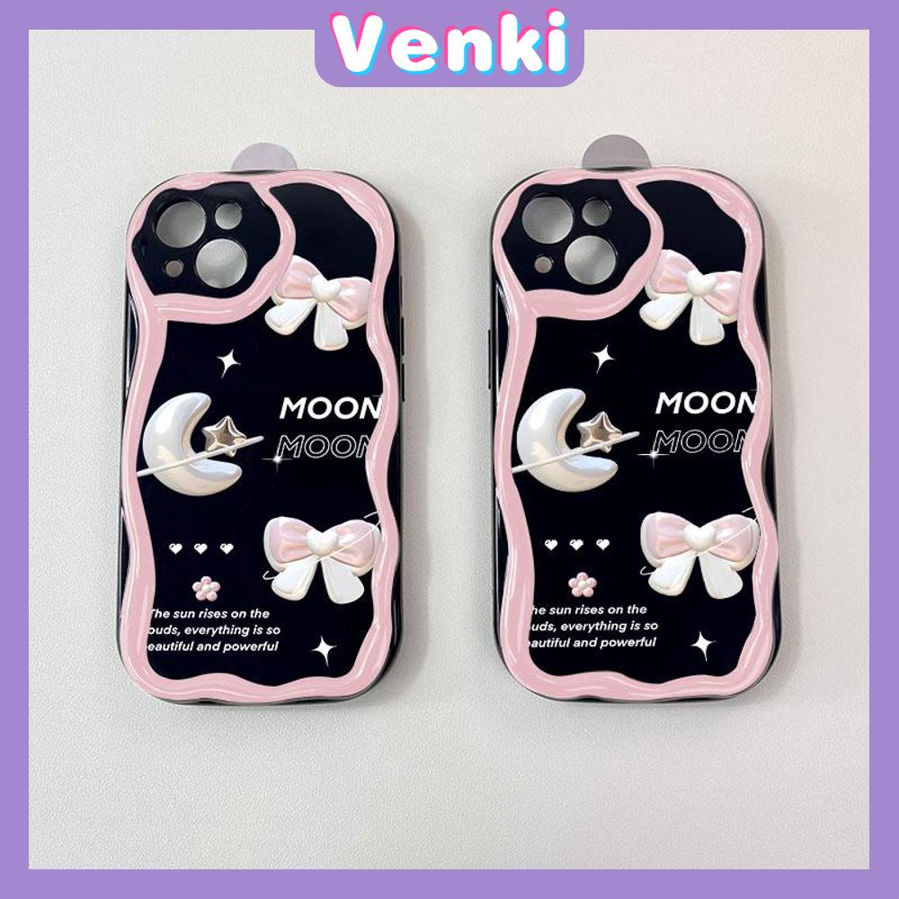 VENKI - For iPhone 11 iPhone Case 3D Curved Edge Wave TPU Airbag Shockproof Camera Cover Glossy Black Flower Compatible with iPhone 14 13 Pro max 12 Pro Max xr xs max 7Plus 8Plus