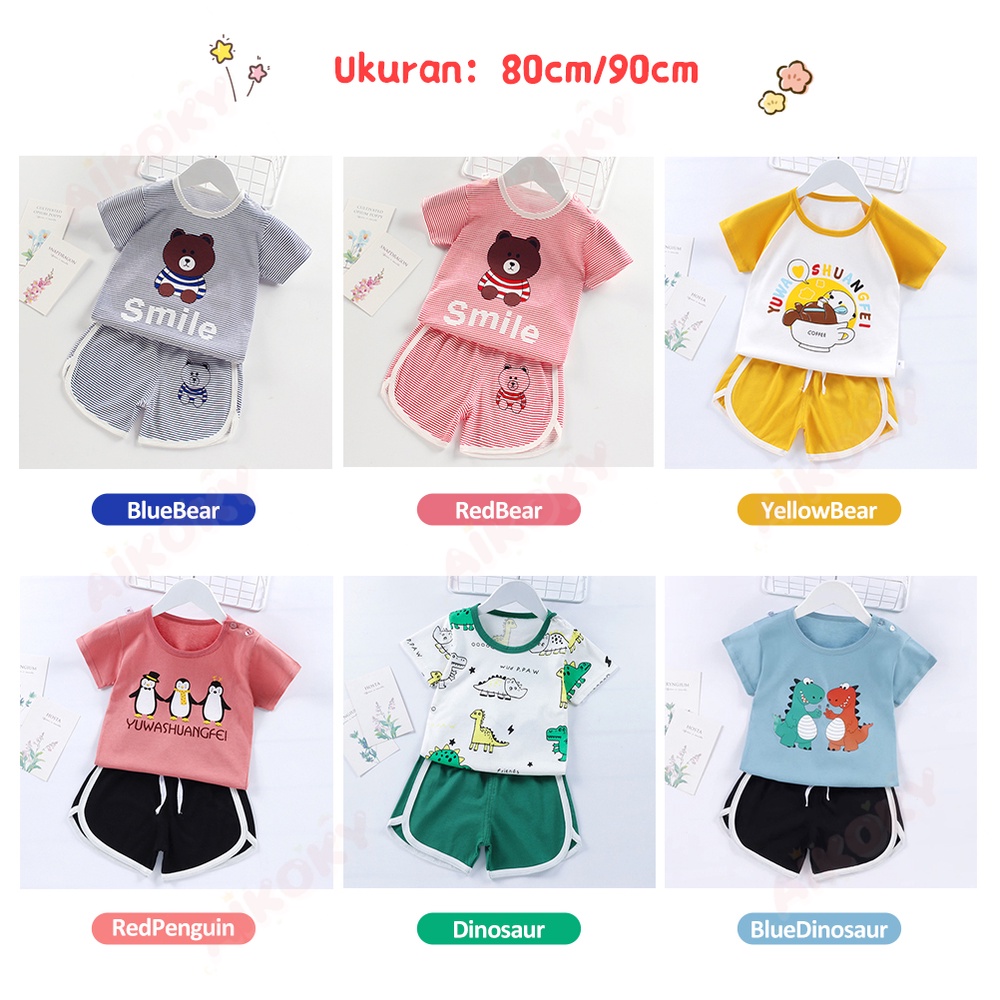 Aikoky 0-2 Tahun Setelan Pendek Anak Bayi / Baju Bayi  / Kaos Bayi Motif