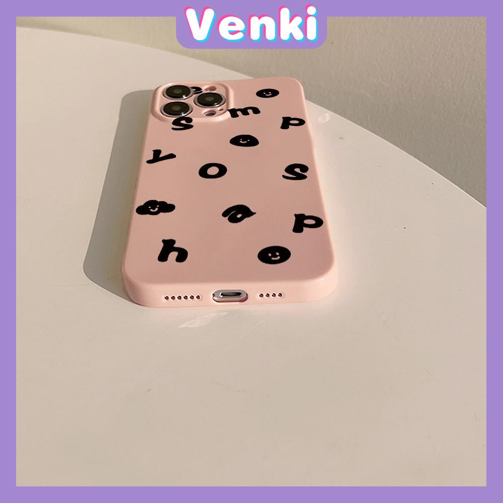 VENKI - For iPhone 11 iPhone Case Pink Glossy Film TPU Soft Case Shockproof Photo Case Protective Alphabet Smile Compatible with iPhone 14 13 Pro max 12 Pro Max xr xs max 7 8Plus