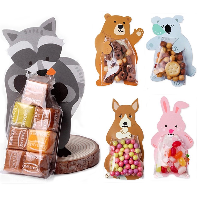 10 Pcs/set Lucu Kartun Beruang Kelinci Berbentuk Permen Cookie Bag Baby Shower Pesta Ulang Tahun Anak Hadiah Kantong DIY Cokelat Manis Biskuit Kemasan Tas