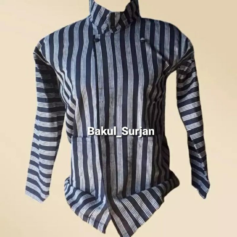 Lurik Baju Jawa Surjan Lurik Motif Abu Garis Besar  /  Surjan Lurik / Surjan Pria Adat Jawa / Tenun 