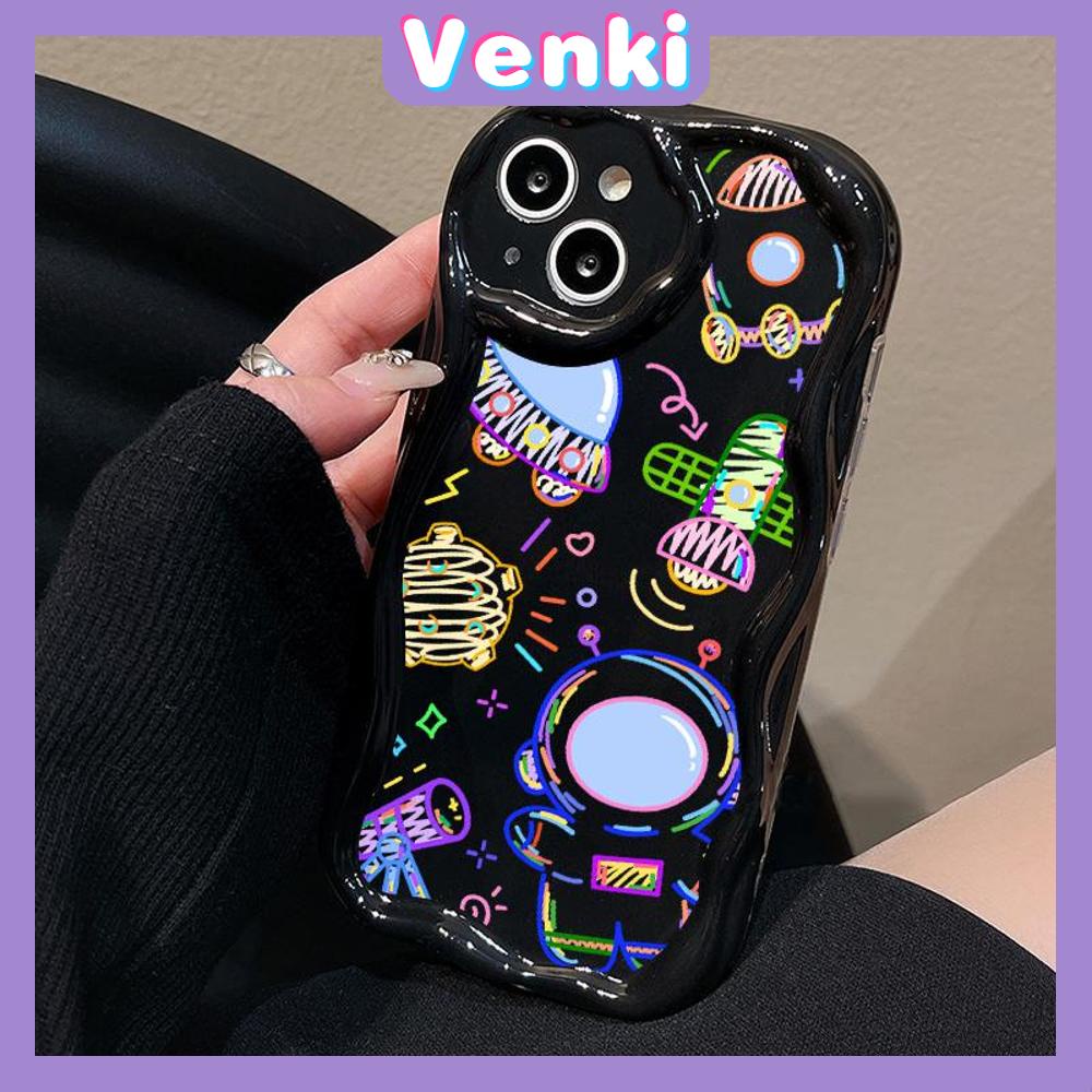 VENKI - For iPhone 11 iPhone Case 3D Curved Edge Wave Glossy Black TPU Airbag Shockproof Camera Cover Line Space Compatible with iPhone 14 13 Pro max 12 Pro Max xr xs max 7 8Plus