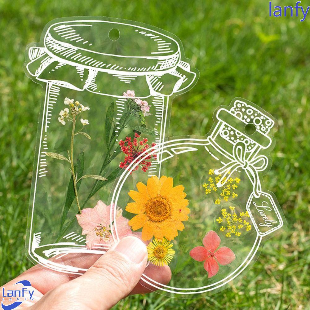 Lanfy Stiker Hias Perekat Transparan DIY Tanda Baca Bentuk Botol Spesimen Bunga Kering