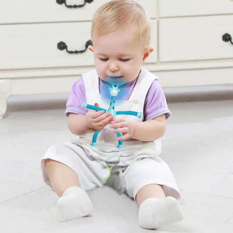 Novelty Decompression Toy/Mainan Puzzle Jerapah Tabung Melar/Kartun Suction Cup Telescopic Giraffe Shape Bermain Anak