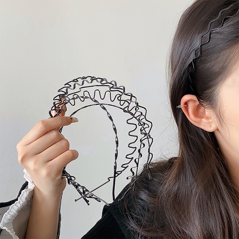 Fashion Pria Hairband Jepit Rambut Cuci Rambut Hitam Tak Terlihat Ikat Kepala Gelombang Perempuan Minimalis Hiasan Kepala