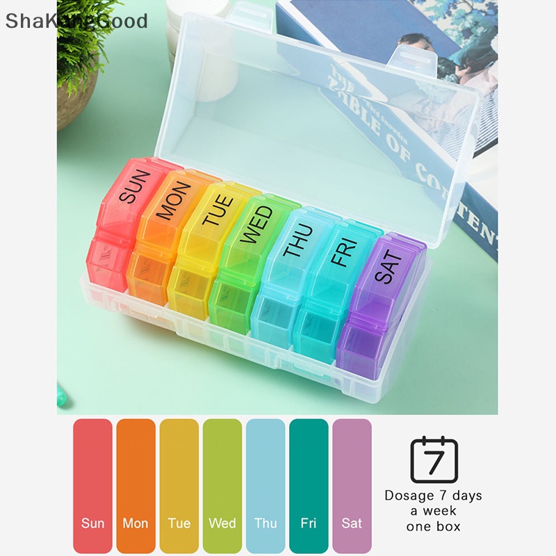Kotak Pil Plastik Selip | Tempat Penyimpanan Mingguan Pil 7hari Container Case Organizer Tempat Perawatan Kesehatan Obat Pil SKK
