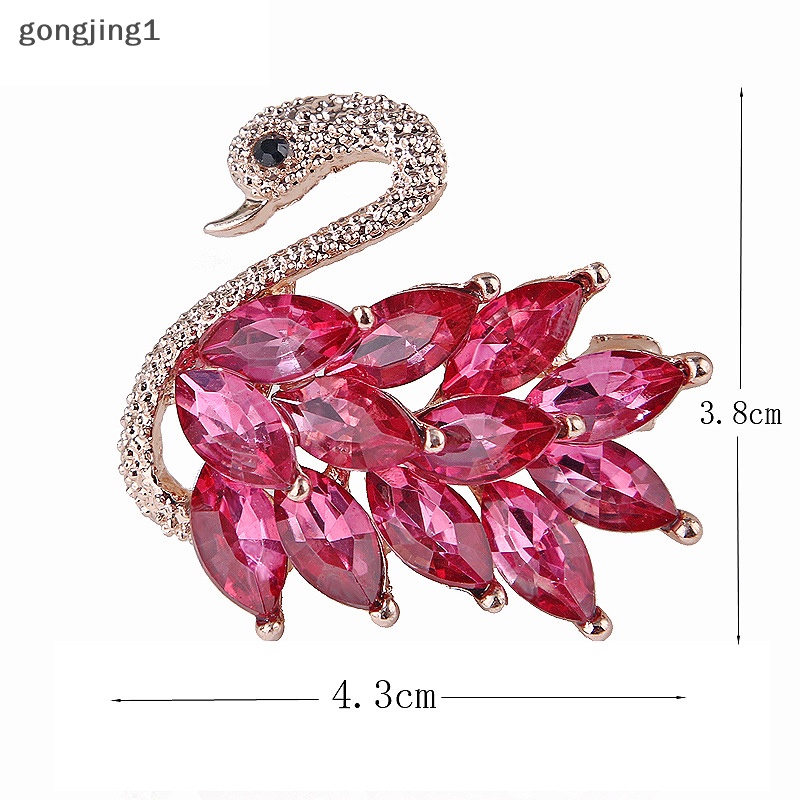 Ggg 1pc Alloy Crystal Swan Bros Kristal Hewan Bros Jas Kerah Pin Hias ID