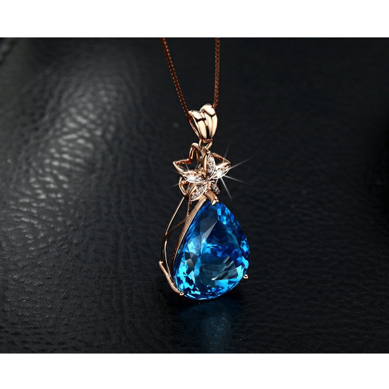 Goldkingdom Aksesoris Perhiasan Fashion Ready Stock Drop Pear-Berbentuk Carat Swiss Blue Topaz Pendant Micro-set Rose Gold Kalung