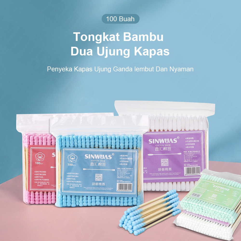 Halo Baby 100Pcs/Set Cotton Buds/Cotton Swabs Pack Baby Berwarna Ganda-Spiral Ujung Kapas/Cotton Swab/Sanitary Cotton Swab