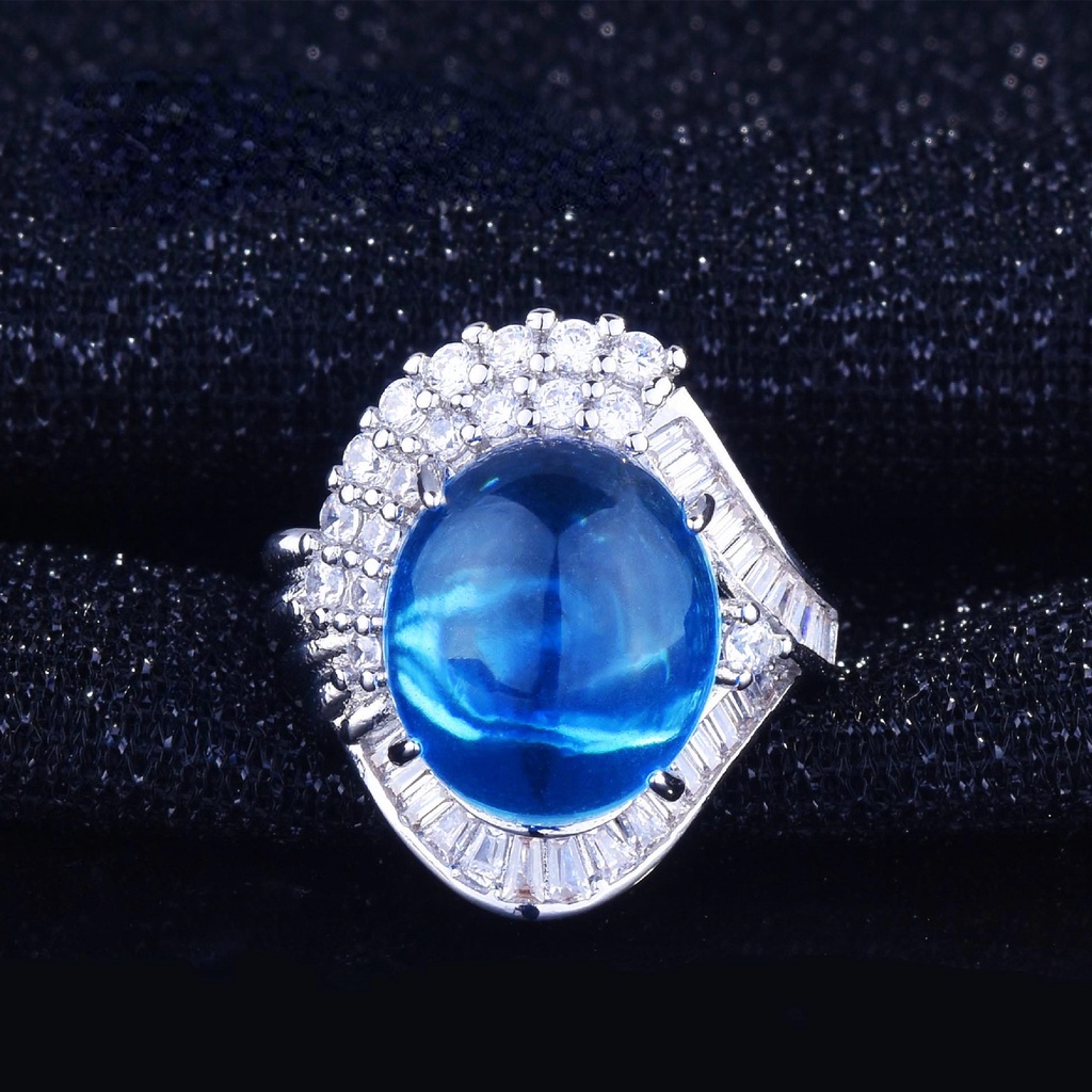 Goldkingdom Aksesoris Perhiasan Fashion Ready Stock Starlight Cincin Permata Biru Cincin Bulat Polos Terang.