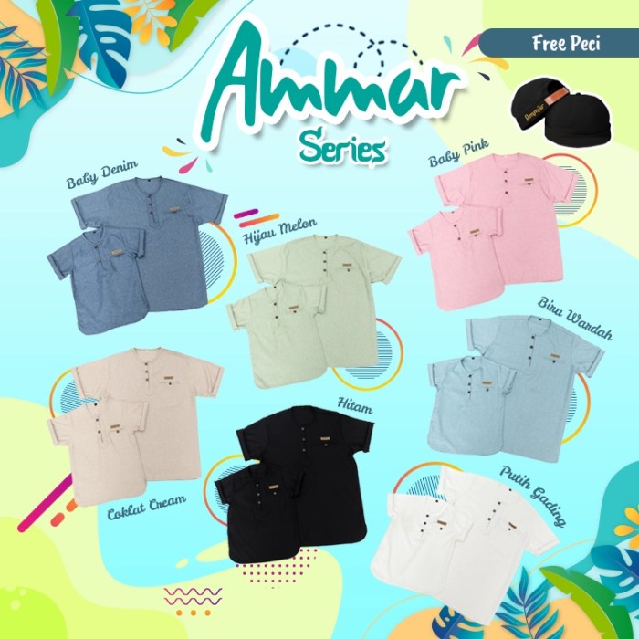 Baju Koko couple ayah anak Ammar - Biru Denim, Anak