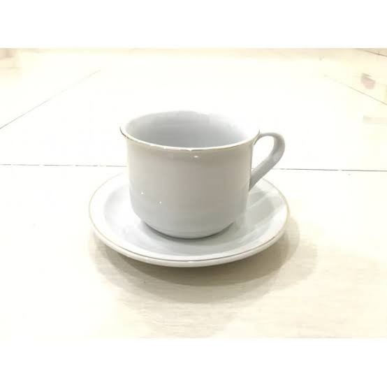 Cangkir Tatak Set Porselen Putih Lis Emas JM Saji Teh Kopi Tea Cup