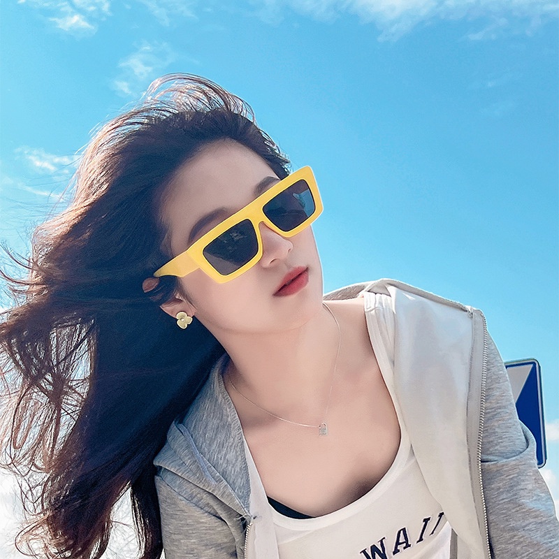 (YUZHU) Snowflake Square Small Frame Sunglasses Untuk Wanita Vintage Punk Fluorescent Sunglasses Untuk Pria Baru Desain Fashion Hip Hop Kacamata Hitam