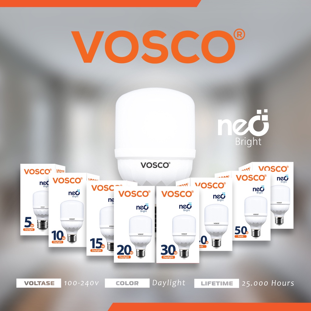 LAMPU LED GARANSI 60WATT PREMIUM VOSCO DI JAMIN SANGAT TERANG UKURAN JUMBO, BER SNI, SETARA HANNOCH
