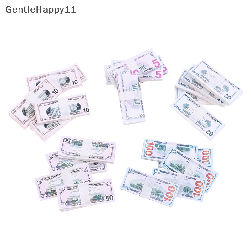 Gentlehappy 100Pcs/set 1: 12rumah Boneka5/10,20,50,100 Uang Kertas Dollar Model Decor id