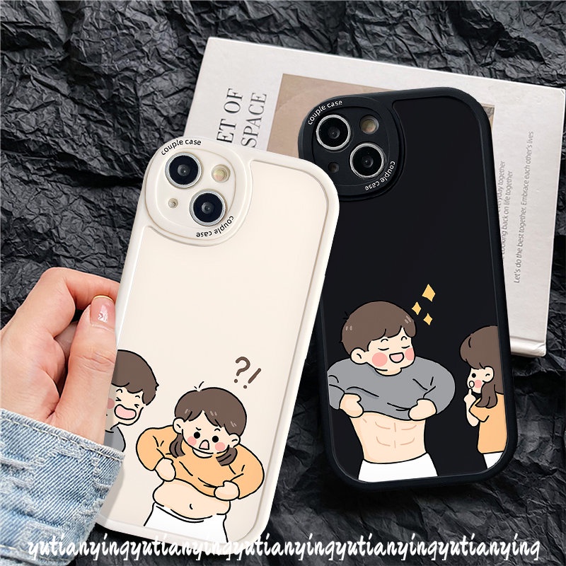 IPHONE Kreatif Lucu Otot Perut Anak Laki-Laki Perempuan Case Kompatibel Untuk Iphone11 13 12 14 Pro Max 7Plus 6 7 6s 8plus XR XS X Max SE 2020 Pasangan Shockproof Soft Silicone Lovers Phone Cover