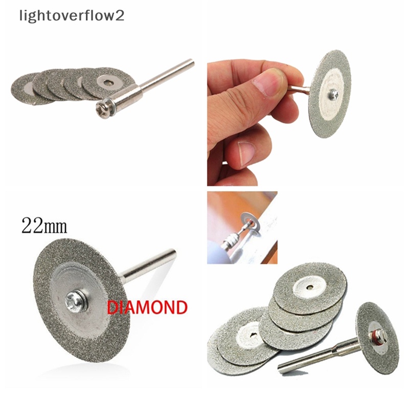 [lightoverflow2] Hot 5pcs 22mm Emery Diamond cutg blades Mata Bor+1 Mandrel Untuk Dremel Set [ID]