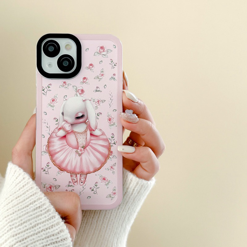 【 Angel Eye】Ballet Pink Bunny Soft TPU Case HP iP iPhone 7 8 14 + Plus SE 2020 X XS XR Max 11 12 13 Pro Max Girl Woman FTD Casing Apple