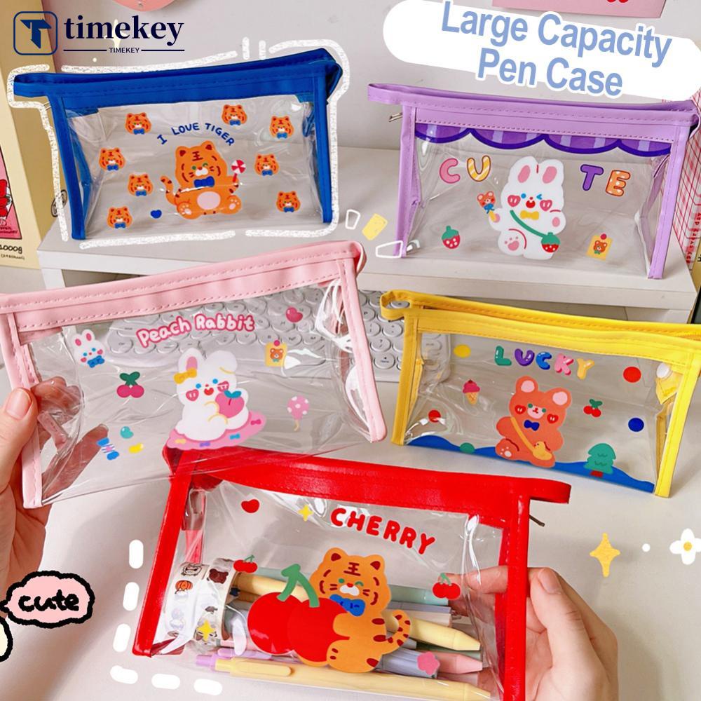 Timekey Ins Beruang Lucu Kelinci Berbulu Transparan Pensil Case Kapasitas Besar Tas Make Up Plastik PVC Tas Penyimpanan Besar J2N5