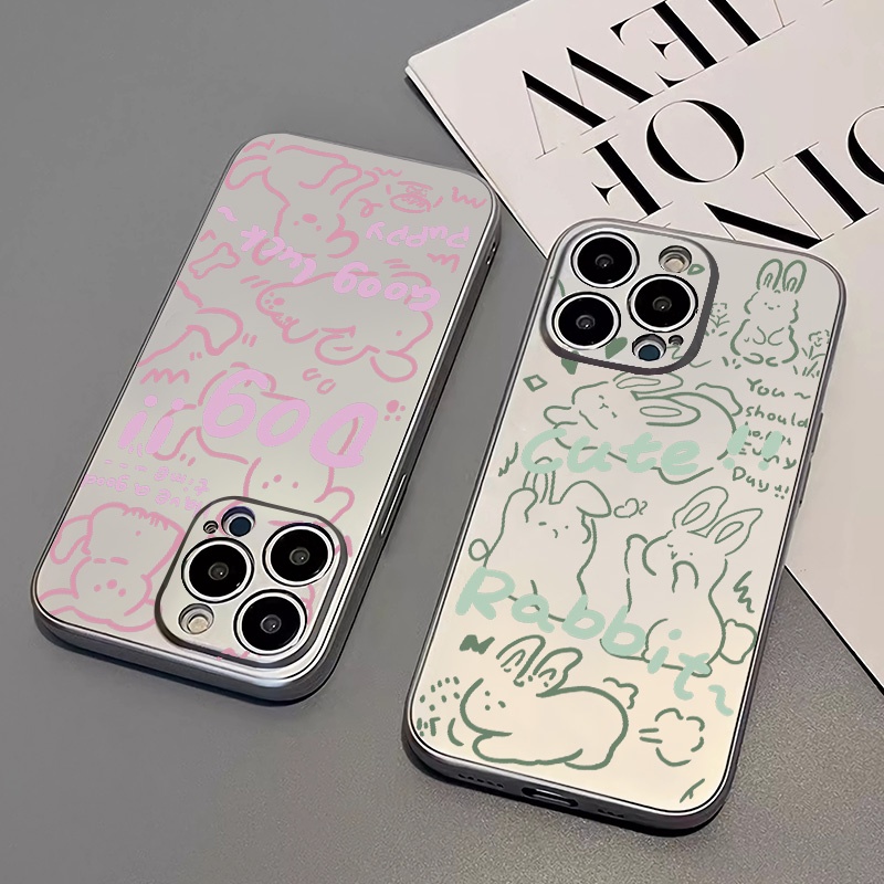 IPHONE Soft Case Kelinci Anjing Lucu Kompatibel Untuk Casing Ponsel Iphone11 14 13 12 Pro XS Max XR X8 +7 6S Plus Mini Electroplate TPU Silikon Shockproof Cover