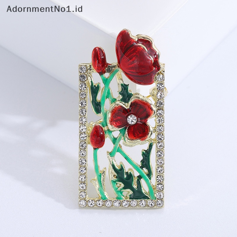 [AdornmentNo1] Bunga Cantik Bros Untuk Wanita Enamel Merah Bingkai Desain Tanaman Pesta Kantor Brooch Pin Hadiah [ID]