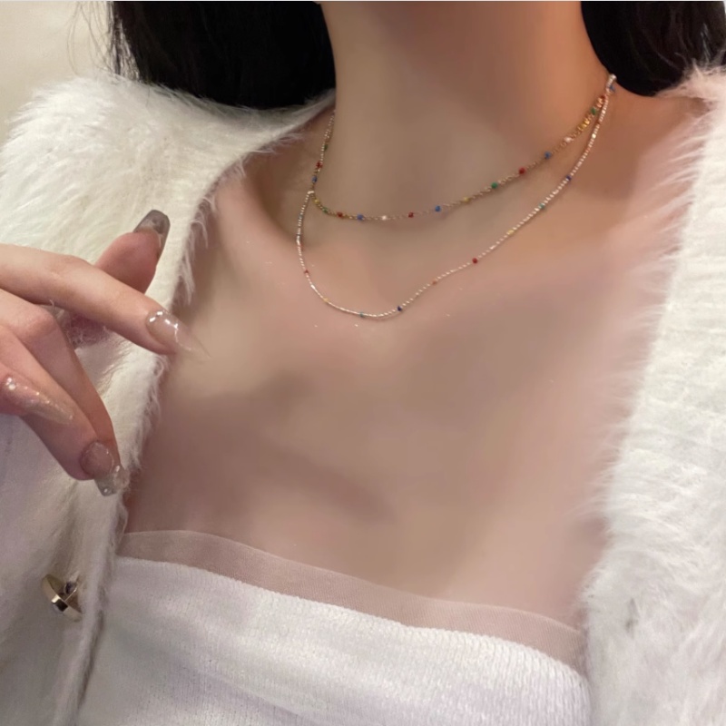 Papaozhu Ins Trendi s925 Perak Pelangi Manik-Manik Bunga Choker Kalung Untuk Wanita Perempuan Korea Fashion Warna-Warni Pesona Kalung Liburan Liburan Perhiasan Hadiah