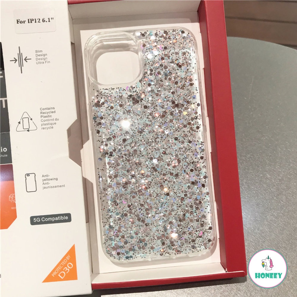 IPHONE Dreamy Fashion Foil Sparkle Sequin Glitter Phone Case Kompatibel Untuk Iphone14 13 12 11 Pro Max Anti-Slip Bumper Lembut TPU Penutup Belakang